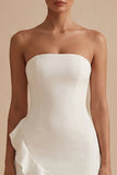 Strapless Ruffled White Bodycon Little White Dress