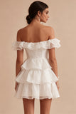 Off the Shoulder Ruffled White Short Bridal Shower Dress