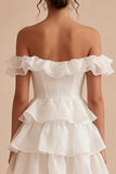 Off the Shoulder Ruffled White Short Bridal Shower Dress