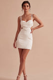Bodycon White Spaghetti Straps Short Graduation Dress