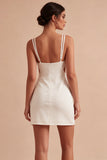 Bodycon White Spaghetti Straps Short Graduation Dress