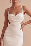 Bodycon White Spaghetti Straps Short Graduation Dress