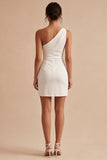 Bodycon White Ruched Short Graduation Dress with Slit