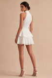 Halter Neck A Line White Short Graduation Dress