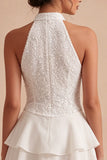 Halter Neck A Line White Short Graduation Dress