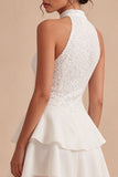 Halter Neck A Line White Short Graduation Dress