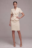Ivory Sheath Peak Lapel Midi Blazer Dress