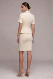 Ivory Sheath Peak Lapel Midi Blazer Dress