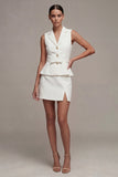 White A Line Peak Lapel Short Blazer Dress with Slit