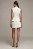 White A Line Peak Lapel Short Blazer Dress with Slit