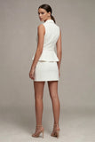 White A Line Peak Lapel Short Blazer Dress with Slit