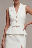 White A Line Peak Lapel Short Blazer Dress with Slit