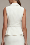 White A Line Peak Lapel Short Blazer Dress with Slit