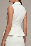 White A Line Peak Lapel Short Blazer Dress with Slit