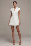 A Line Single Breasted White Short Blazer Dress