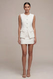 Bodycon White Round Neck 2 Piece Short Blazer Dress