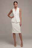 Ivory Sheath Peak Lapel 2 Piece Midi Blazer Dress