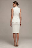 Ivory Sheath Peak Lapel 2 Piece Midi Blazer Dress
