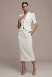 White 2 Piece Single Breasted Sheath Midi Blazer Dress