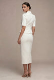 White 2 Piece Single Breasted Sheath Midi Blazer Dress