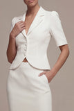 White 2 Piece Single Breasted Sheath Midi Blazer Dress