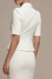 White 2 Piece Single Breasted Sheath Midi Blazer Dress