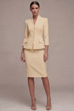 Sheath Ivory Single Breasted 2 Piece Midi Blazer Dress