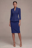 Sheath Ivory Single Breasted 2 Piece Midi Blazer Dress