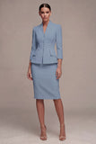 Sheath Ivory Single Breasted 2 Piece Midi Blazer Dress