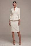 Sheath Ivory Single Breasted 2 Piece Midi Blazer Dress