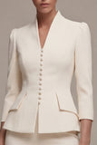 Sheath Ivory Single Breasted 2 Piece Midi Blazer Dress