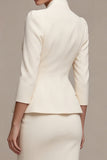 Sheath Ivory Single Breasted 2 Piece Midi Blazer Dress