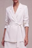 Peak Lapel 2 Piece White Short Blazer Dress