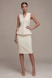 Ivory V Neck Sheath 2 Piece Short Work Dress