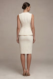 Ivory V Neck Sheath 2 Piece Short Work Dress