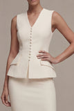 Ivory V Neck Sheath 2 Piece Short Work Dress