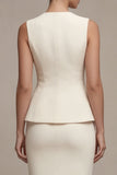 Ivory V Neck Sheath 2 Piece Short Work Dress