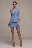 Steel Blue 2 Piece Peak Lapel Short Blazer Dress