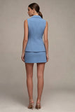 Steel Blue 2 Piece Peak Lapel Short Blazer Dress