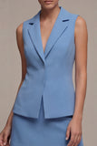 Steel Blue 2 Piece Peak Lapel Short Blazer Dress