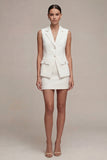 Single Breasted White Bodycon 2 Piece Short Blazer Dress