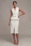 Single Breasted White Sheath 2 Piece Midi Blazer Dress