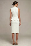 Single Breasted White Sheath 2 Piece Midi Blazer Dress