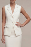 White 2 Piece Sleeveless Midi Blazer Dress
