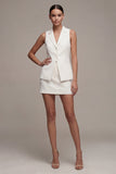 2 Piece  White Sleeveless Short Blazer Dress