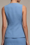 Steel Blue Single Breasted Round Neck Short Work Dress