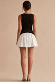 Black and White A Line Round Neck Little Black Dress