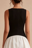 Black and White A Line Round Neck Little Black Dress