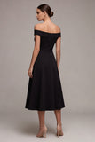 Off the Shoulder A Line Midi Little Black Dress