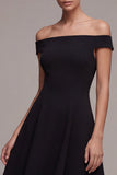Off the Shoulder A Line Midi Little Black Dress